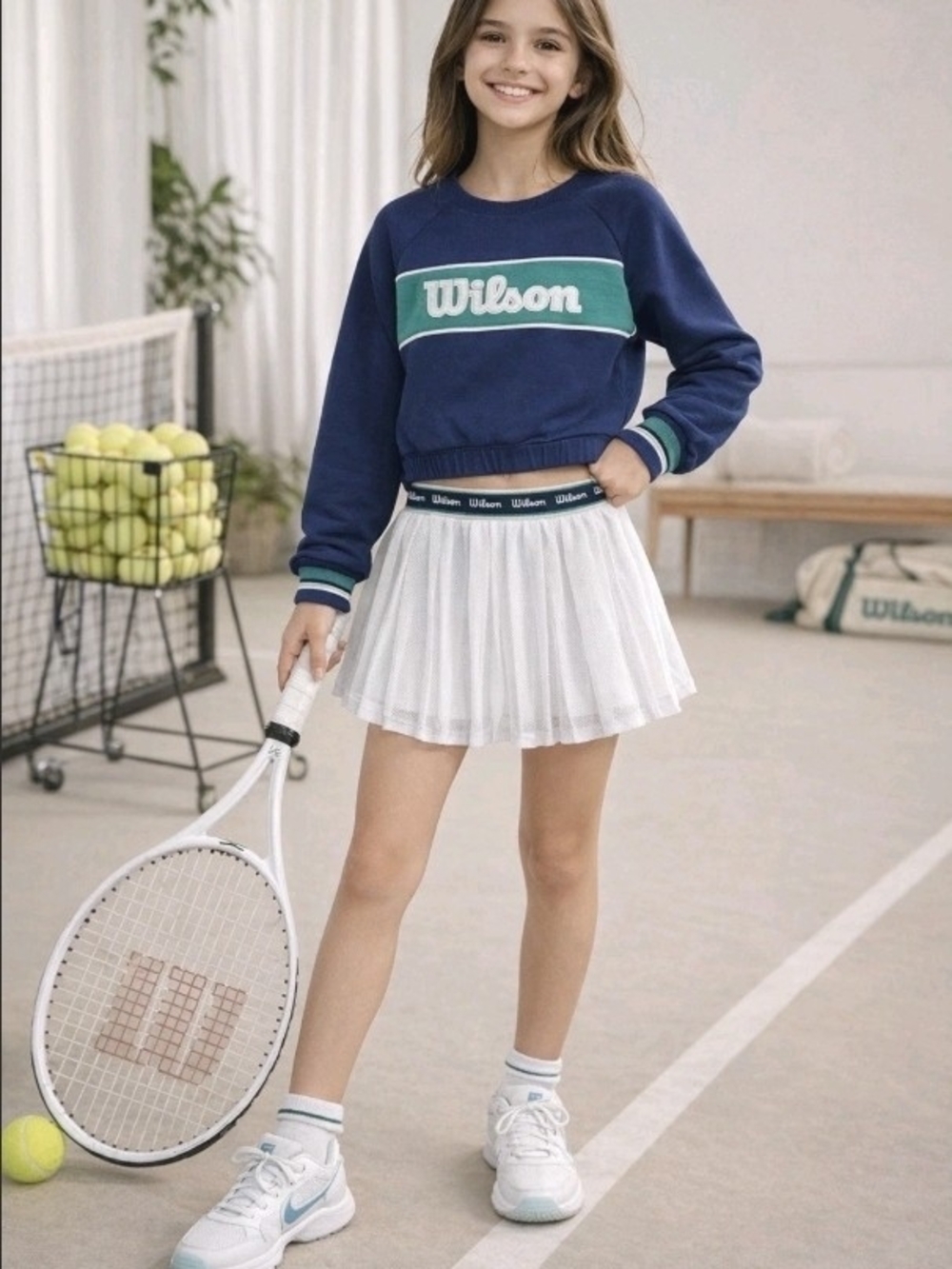 Wilson Girls Tennis Set Crop Sweatshirt & Pleated Skirt NWT Sporty Preppy